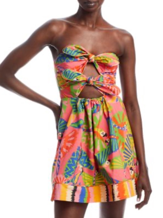 FARM Rio Dresses & Skirts - FARM Rio Strapless Graphic Macaw Mini Dress in Pink, Green & Blue Small